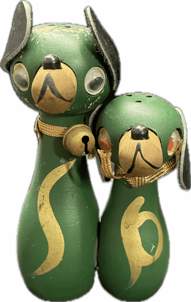 Vintage Wooden Magnetic Dogs Salt and Pepper Shaker Set