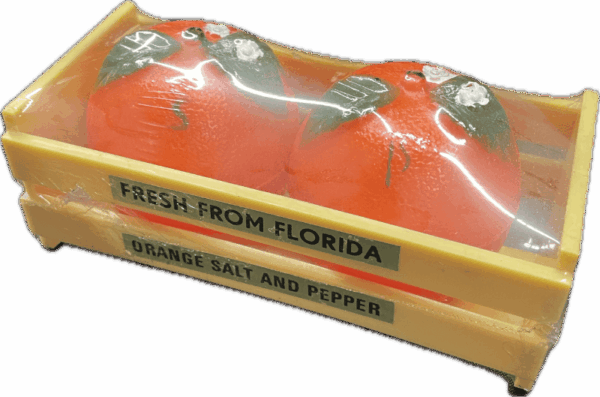 Vintage Orange Shaped Salt and Pepper Shaker Set in Crate