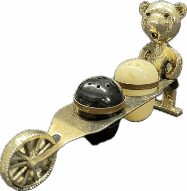 Gold Bear with Wheelbarrow Salt and Pepper Shakers