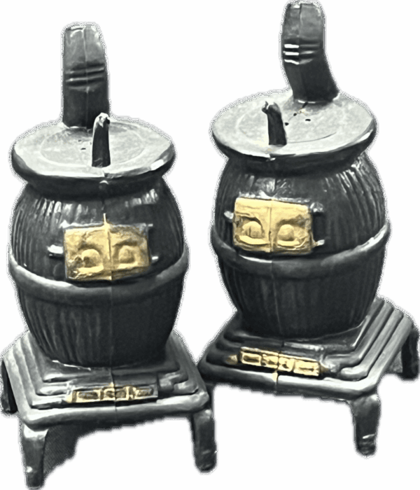 Pot Belly Stove Black and Gold Salt and Pepper Shakers
