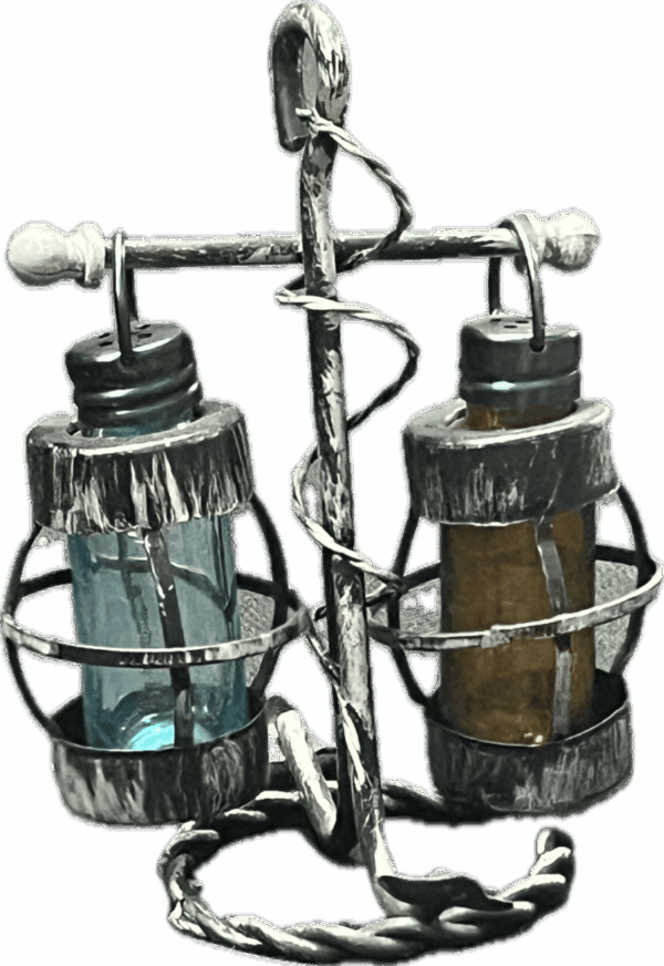 Nautical Lantern Salt and Pepper Shakers with Anchor Stand