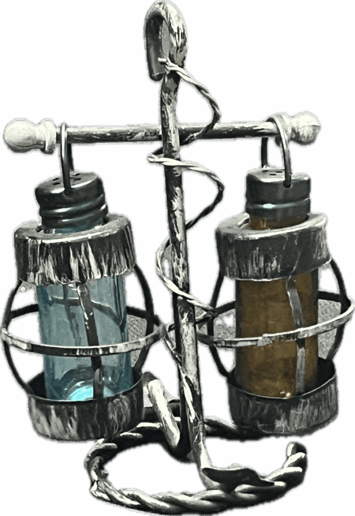 Nautical Lantern Salt and Pepper Shakers with Anchor Stand