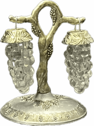 Clear Hanging Grapes Salt and Pepper Shakers on Gold Vine Stand