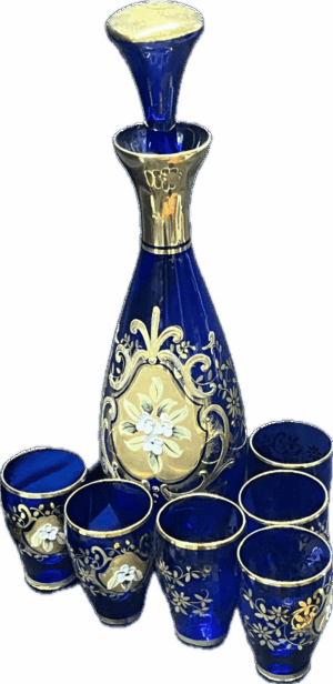 Venetian Murano Glass Decanter with 6 Glasses