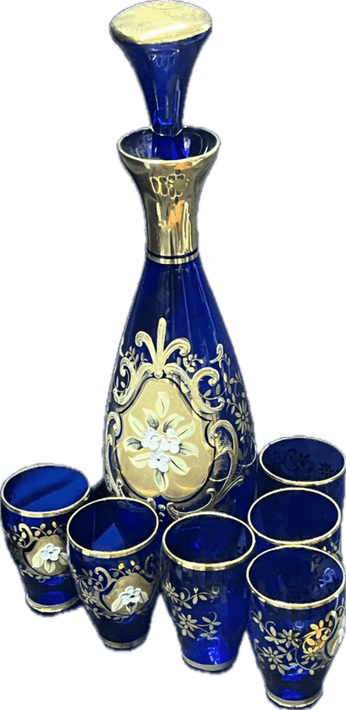 Venetian Murano Glass Decanter with 6 Glasses