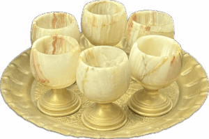 Onyx Marble Goblets on Brass Tray