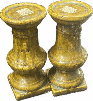 Yellow Ceramic Pair of Candle Pedestals