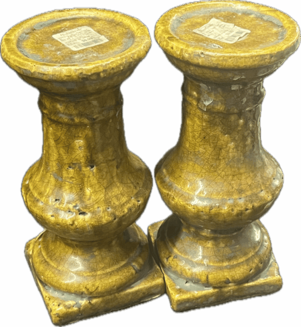 Yellow Ceramic Pair of Candle Pedestals