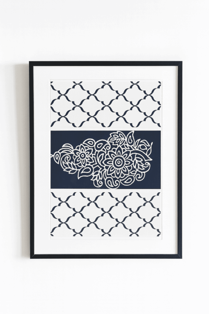 Blue Contemporary Pattern on White Matte