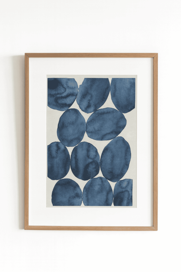 Framed Oval Blue Watercolor