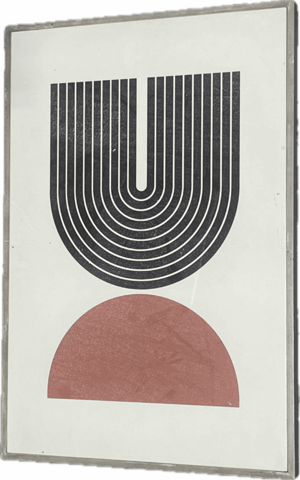 Half Moon with Linework Abstract Canvas in Natural Frame