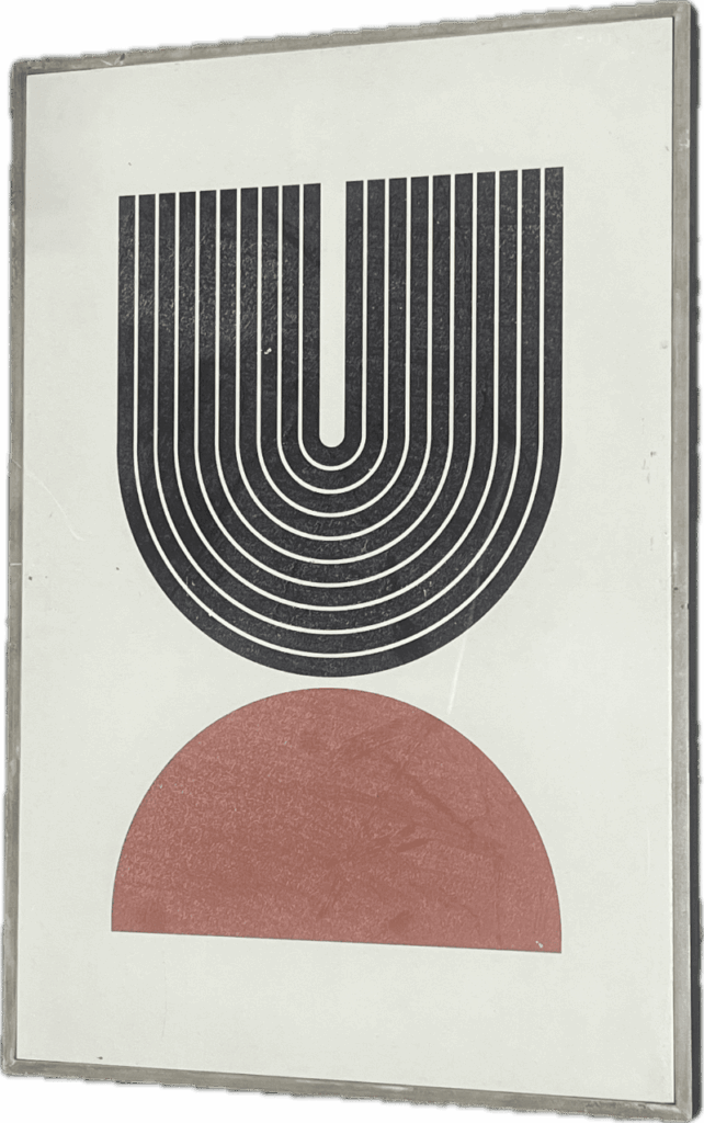 Half Moon with Linework Abstract Canvas in Natural Frame