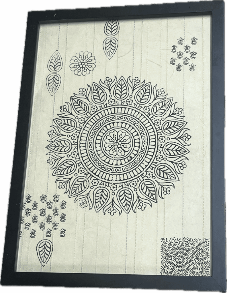 Black and White Mandala Print in Black Frame