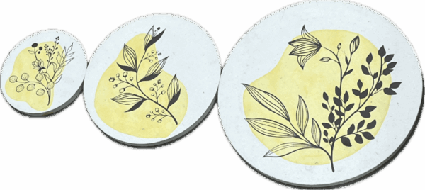 Set of 3 Round Yellow Floral Wall Hangings