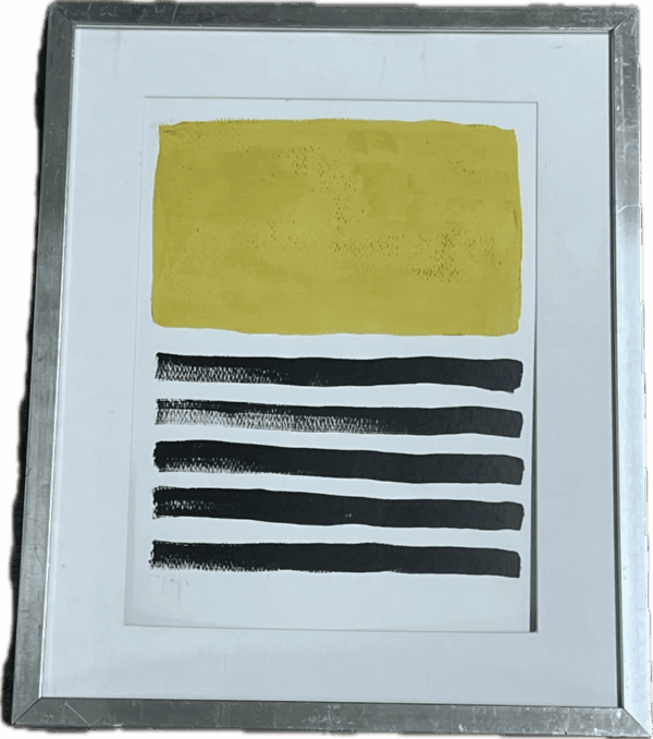Yellow Block and Black Stripe Abstract Print