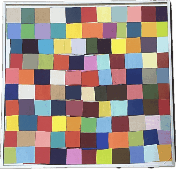 Handmade Rainbow Checkered Canvas in White Frame