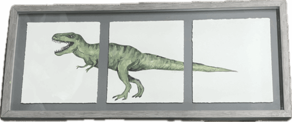 Dinosaur Triptych in Grey Frame