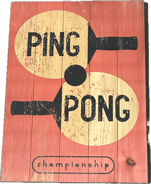 Red Ping Pong Graphic on Wood
