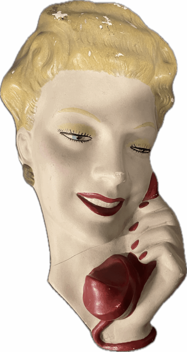 Ceramic Woman's Head with Red Phone