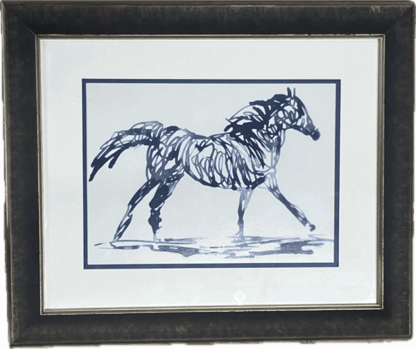Blue Ink Running Horse Prints