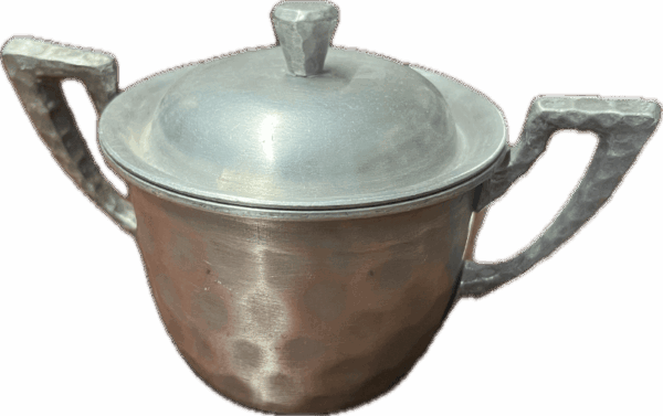 Vintage Hammered Aluminum Sugar Bowl with Angular Handles