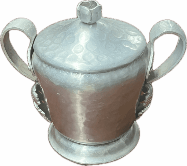Vintage Hammered Aluminum Sugar Bowl with Curved Handles