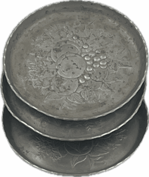 Vintage Hand Forged Aluminum Coasters with Fruit Engraving
