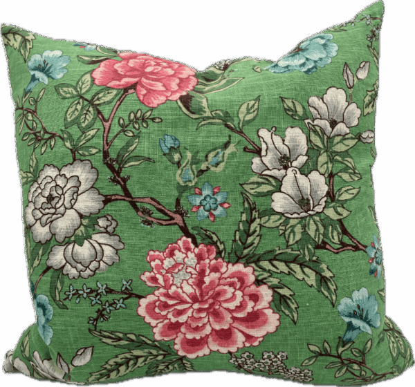 Green and Pink Blossoms Pillow