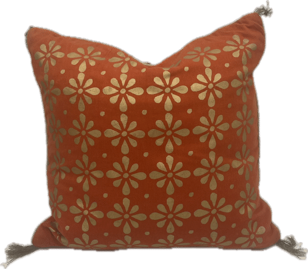 Gold Flowers Tassel Pillow