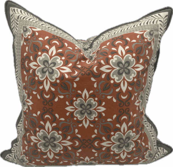 Orange and Grey Floral Pillow
