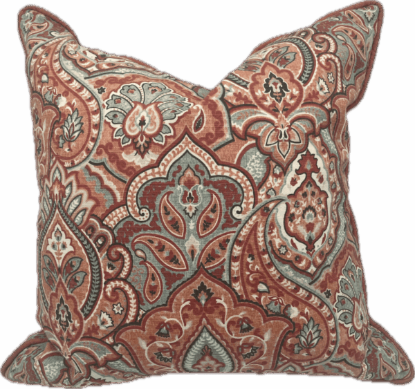 Orange and Aqua Paisley Pillow