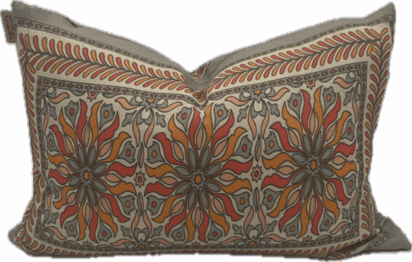Floral Orange and Grey Lumbar Pillow