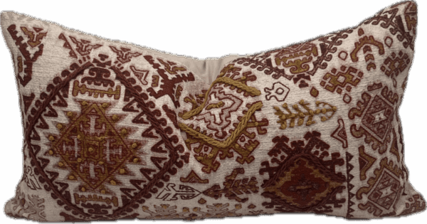 Magenta and Yellow Embroidered Lumbar Pillow