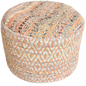 Orange Round Woven Pouf