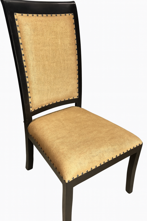 Black Wood and Burlap Upholstered Dining Chair