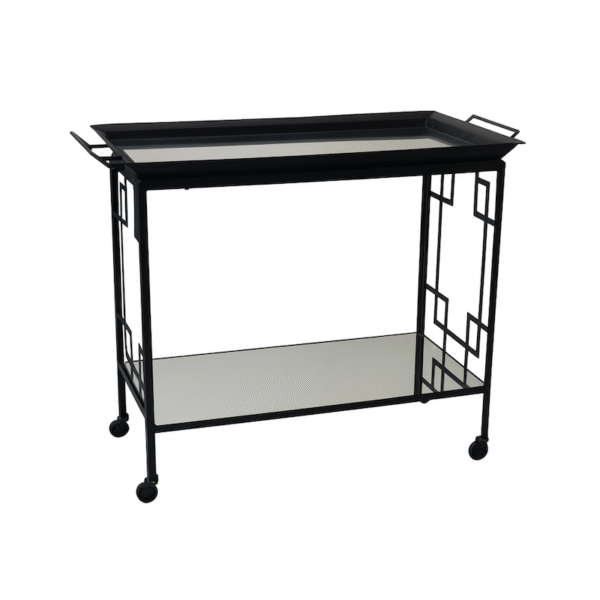 Mirrored Black Metal Bar Cart