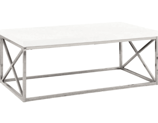 White Lacquer Coffee Table with Chrome Base