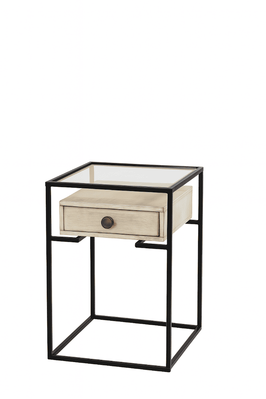 Glass Top Table with Wood Drawer