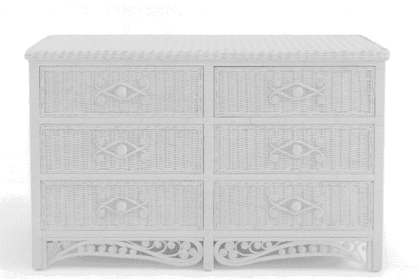White Wicker 6 Drawer Dresser