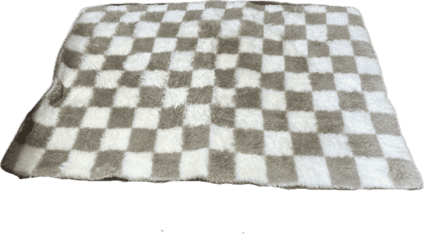 Cream and Taupe Checkerboard Shag Rug