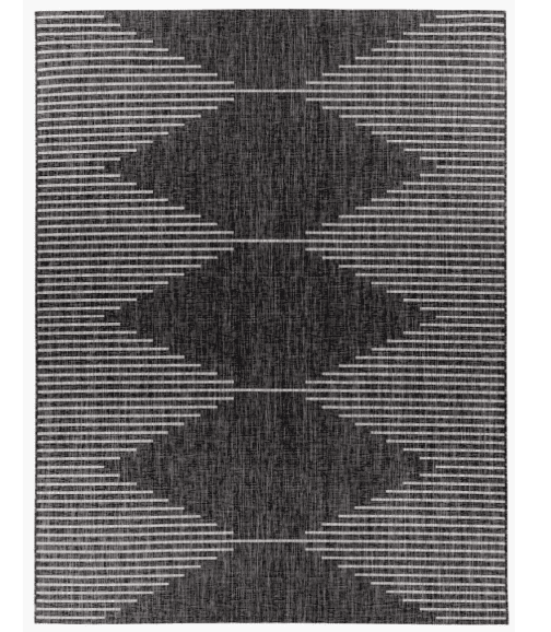 Black and White Geometric Lines Flat Weave Rug