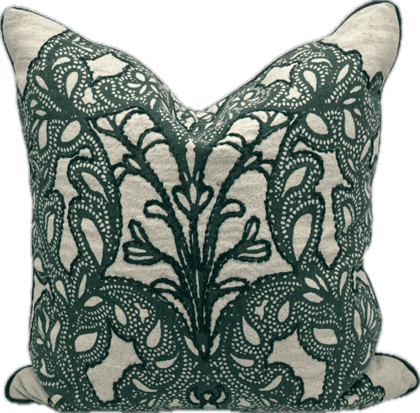 Symmetrical Floral Embroidered Teal Pillow