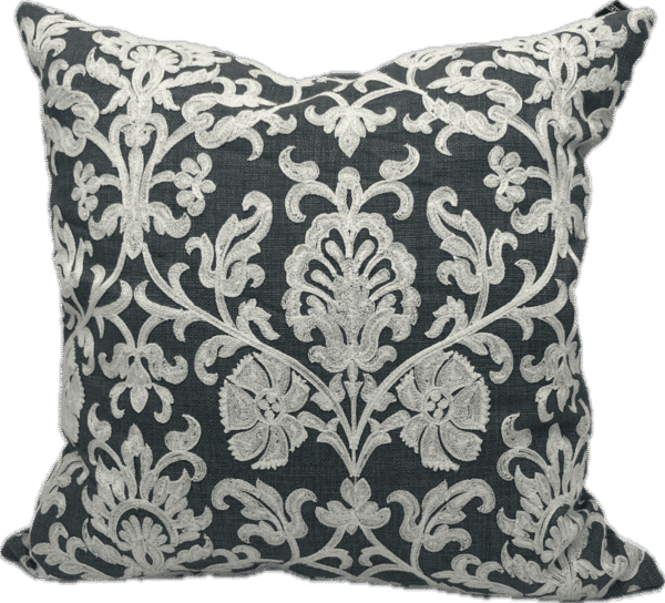 Navy Embroidered Damask Pillow