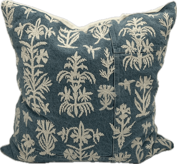 Denim Botanical Block Print Pillow
