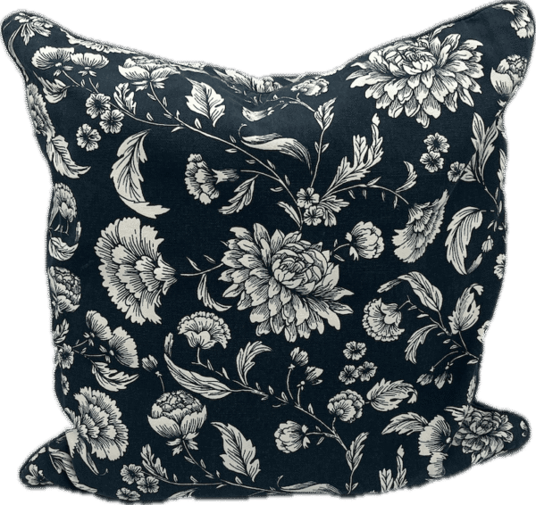 Navy and White Floral Pillow