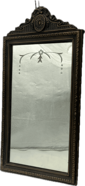 Antique Wood Frame Mirror with Floral Etching