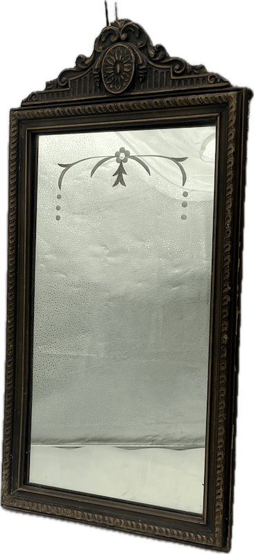 Antique Wood Frame Mirror with Floral Etching