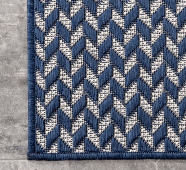 Blue and White Chevron Woven Rug
