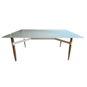 White Glass Trestle Table with Gold Legs
