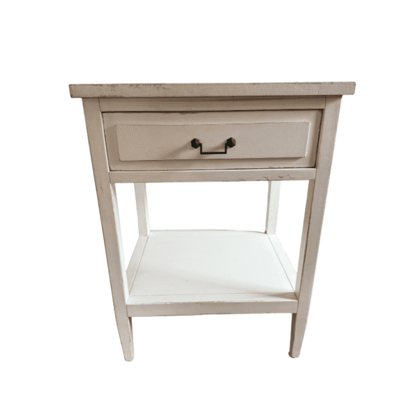 White Distressed Bedside Table with Drawer